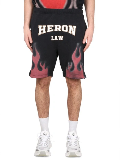 Shop Heron Preston Bermuda Shorts With Flames Print In Black