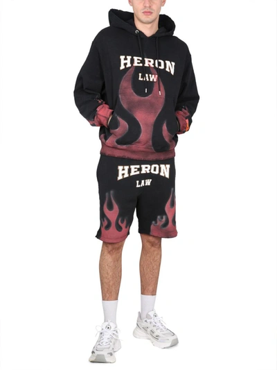 Shop Heron Preston Bermuda Shorts With Flames Print In Black