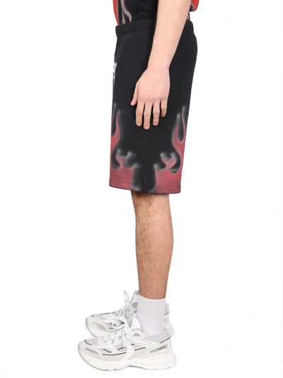 Shop Heron Preston Bermuda Shorts With Flames Print In Black