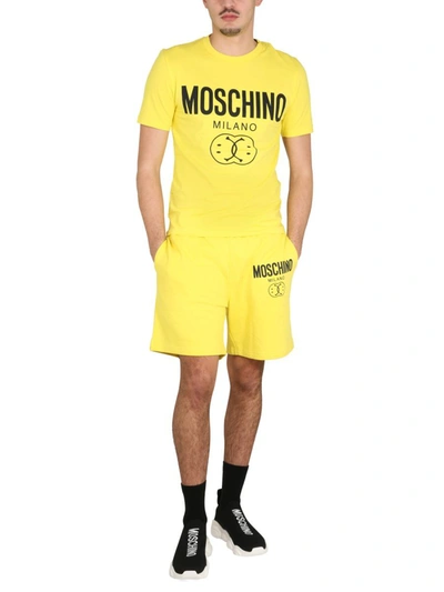 Shop Moschino Bermuda With Logo In Yellow
