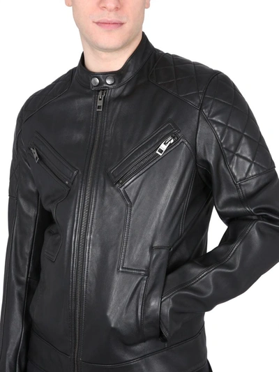 BOSS - Slim-fit biker jacket in waxed leather