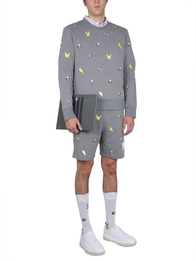 Shop Thom Browne Birds & Bees Sweatshirt In Grey