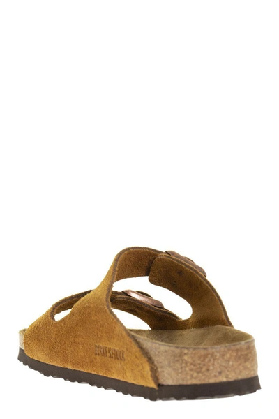 Shop Birkenstock Arizona - Suede Leather Slipper In Mink