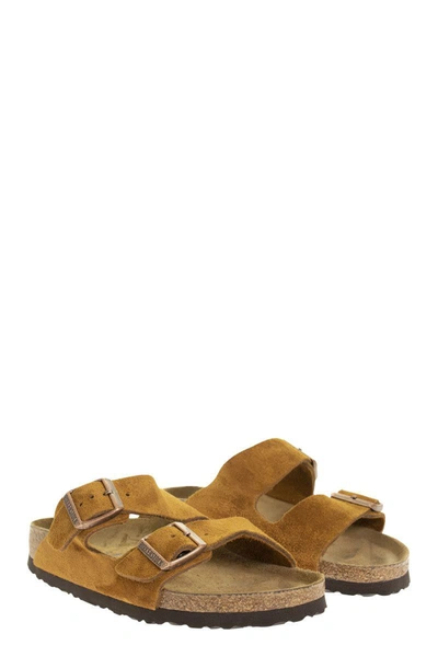 Shop Birkenstock Arizona - Suede Leather Slipper In Mink