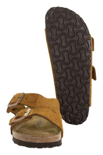 Shop Birkenstock Arizona - Suede Leather Slipper In Mink