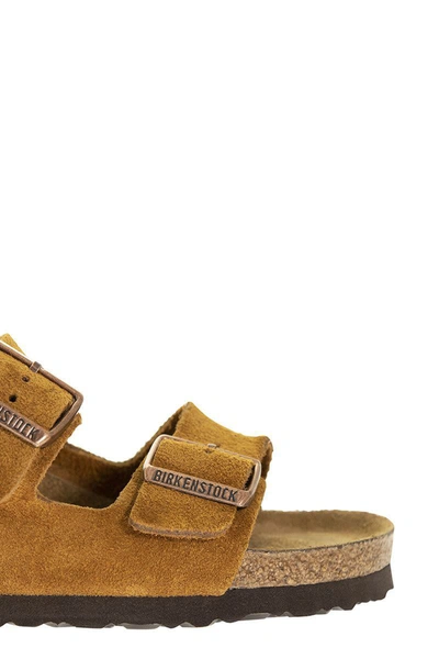 Shop Birkenstock Arizona - Suede Leather Slipper In Mink