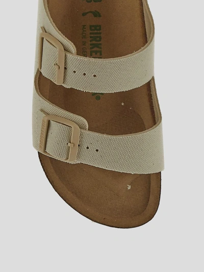 Shop Birkenstock Sandals In <p> Slides In Eggshell Vegan Canvas With Open Toe