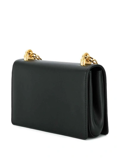 Shop Dolce & Gabbana 'barocco' Black Crossbody Bag With Chain Shoulder Strap And Monogram Logo In Leather Woman