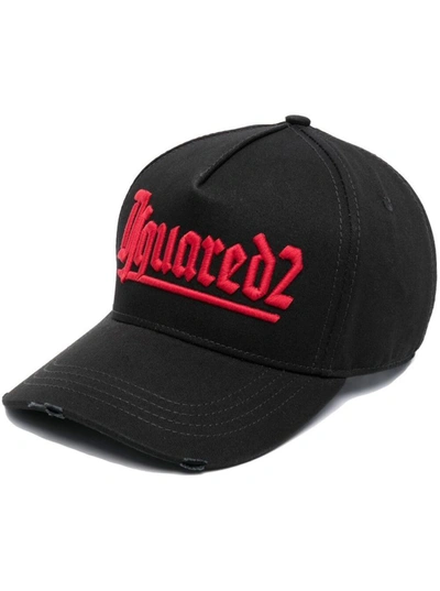 Shop Dsquared2 Black Baseball Cap With Embroidered Logo In Cotton Man