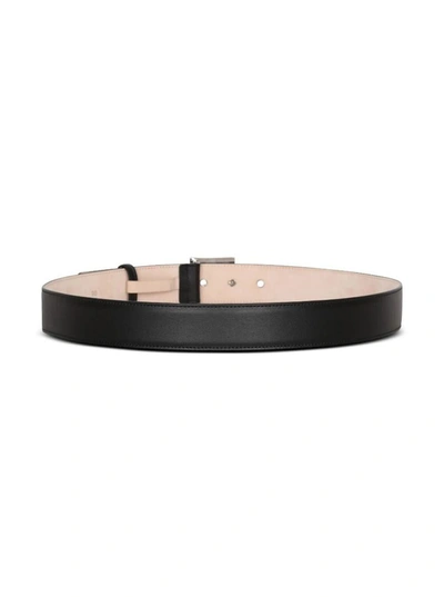 Shop Balmain Black Belt With Logo Buckle In Smooth Leather Man