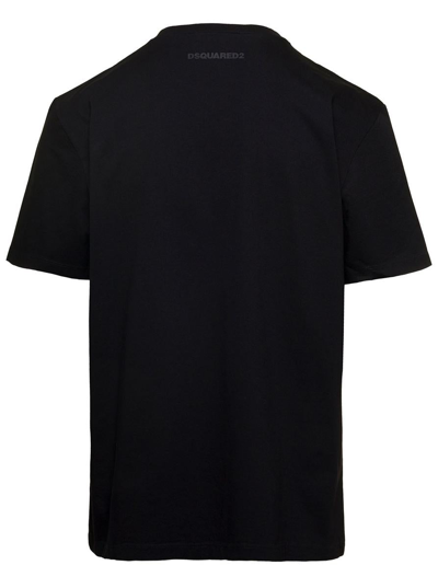 Shop Dsquared2 Black Crewneck T-shirt With Studded Icon Detail In Cotton Man