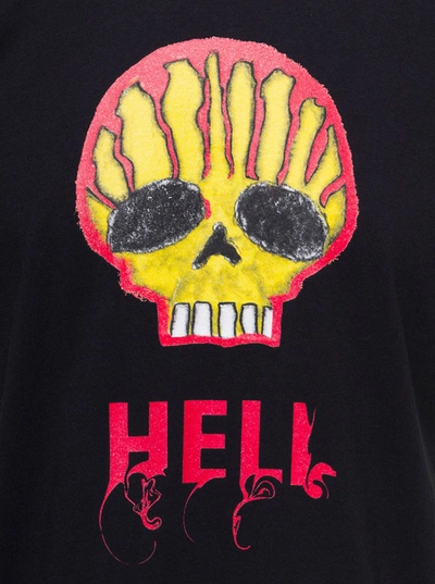 Shop Botter Black Crewneck T-shirt With Skull Print In Organic Cotton Man