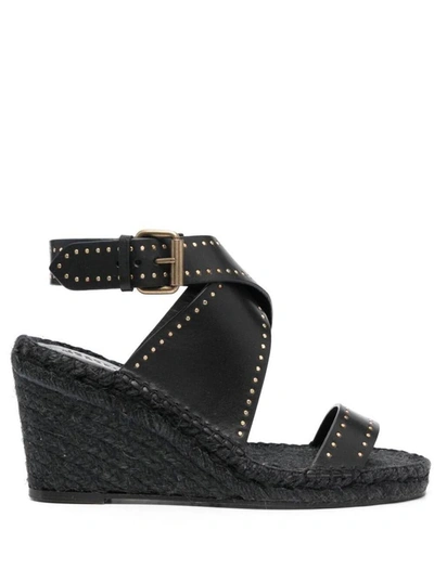 Shop Isabel Marant Black Espadrille Wedge Sandals In Leather Woman