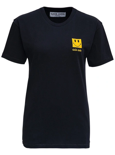 Shop Gaïa Gaïa Black Jersey T-shirt With Smile Print