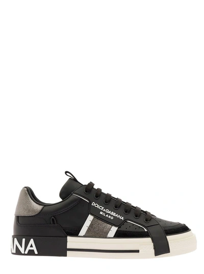 Shop Dolce & Gabbana Black Ns1 Low Top Sneakers In Calf Leather Man