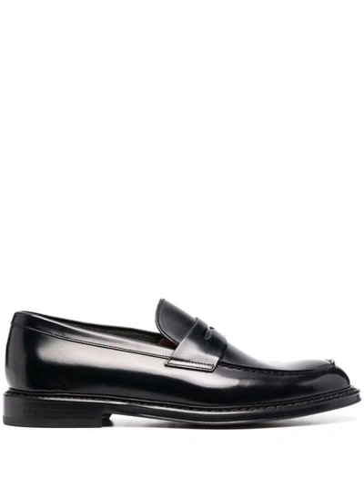 Shop Doucal's Black Slip-on Loafers With Round Toe In Patent Leather Man