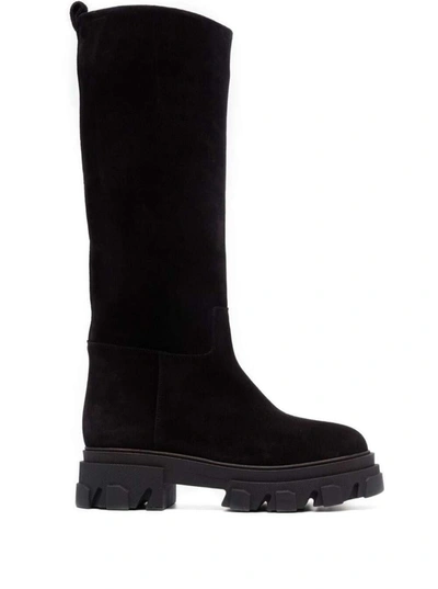 Shop Gia Borghini Black Slip-on Boots With Chunky Sole In Suede Woman