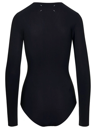 Shop Maison Margiela Black Stretch Long Sleeves Body-suit In Polyamide Blend Woman