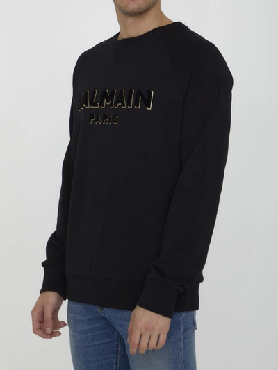 Shop Balmain Black Sweatshirt With Logo In Black/gold