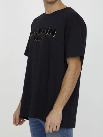 Shop Balmain Black T-shirt With Logo In Black/gold