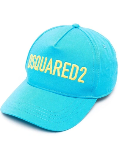 Shop Dsquared2 Blue Baseball Cap With Embroidered Logo In Cotton Man In Light Blue