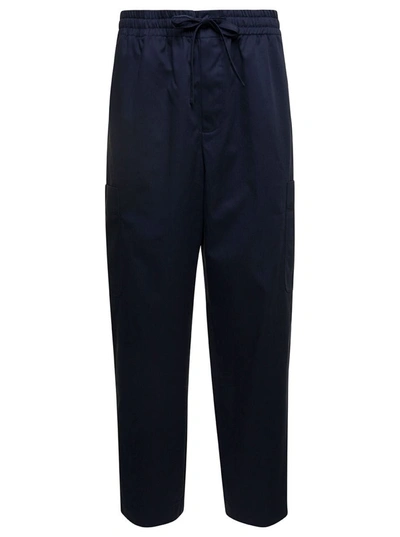 Shop Kenzo Blue Cargo Pants With Drawstring And Logo Patch In Cotton Woman