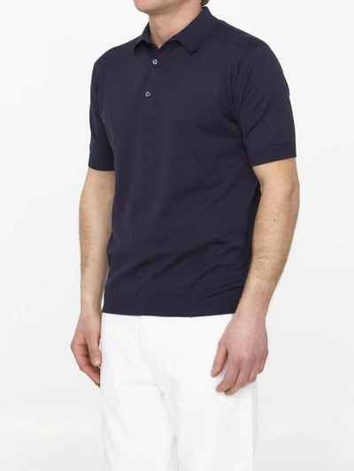 Shop John Smedley Blue Cotton Polo Shirt