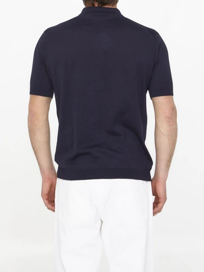 Shop John Smedley Blue Cotton Polo Shirt