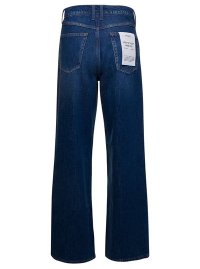 Shop Frame Blue Five-pocket Style Straight Jeans With Contrasting Stitching In Cotton Denim Woman