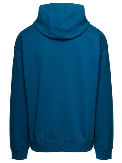 Shop Versace Blue Hoodie With Medusa Drawstring In Cotton Man