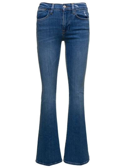 Shop Frame Blue Medium Rise Flare Jeans In Cotton Blend Denim Woman
