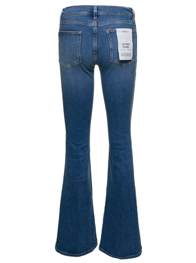 Shop Frame Blue Medium Rise Flare Jeans In Cotton Blend Denim Woman