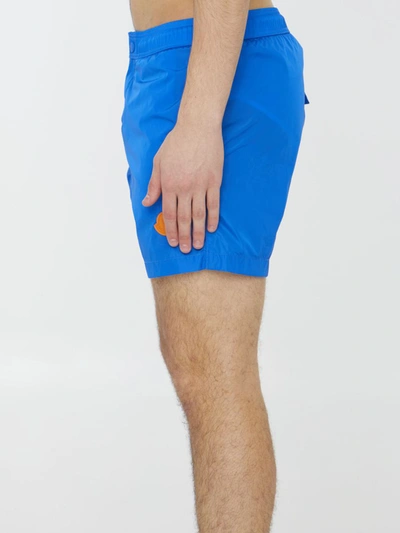 Shop Moncler Blue Nylon Swimshorts In Light Blue