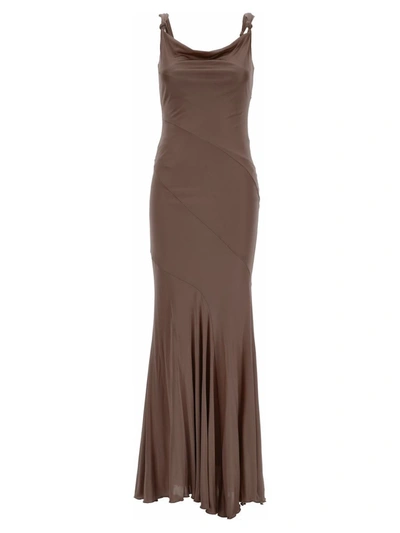 Shop Blumarine Long Jersey Dress In Brown
