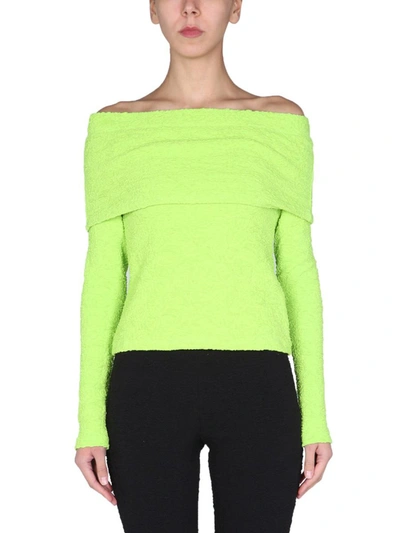 Shop Msgm Boat Neck Top In Green