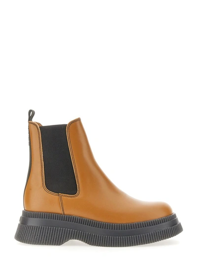 Shop Ganni Boot Chelsea Creepers In Brown