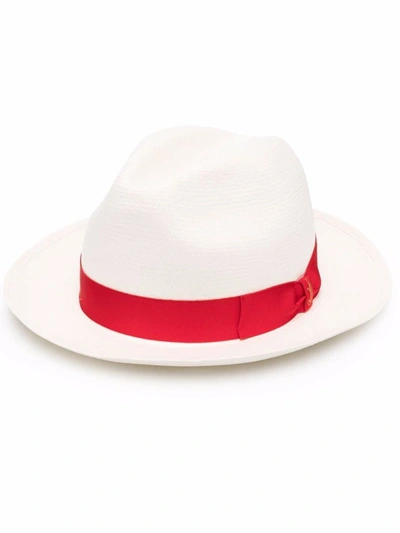 Shop Borsalino Panama Straw Hat In Red