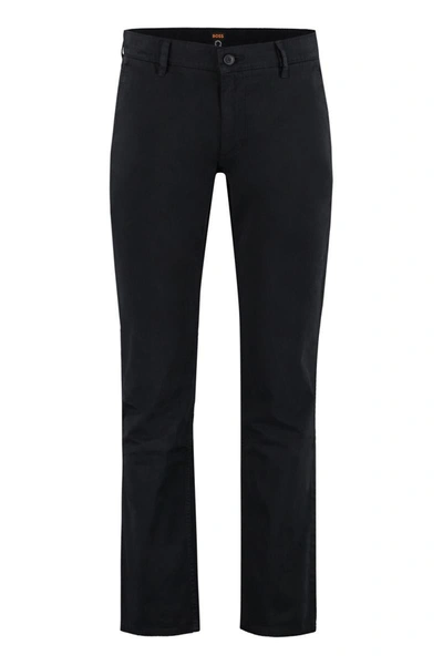 Shop Hugo Boss Boss Cotton Chino Trousers In Black