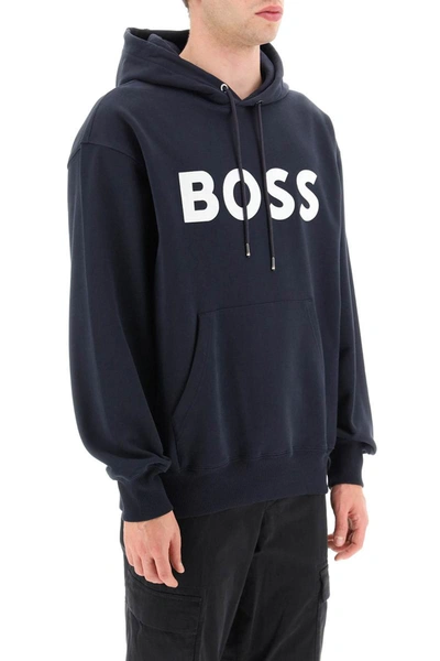 Shop Hugo Boss Boss Oversized Logo Hoodie In Blue