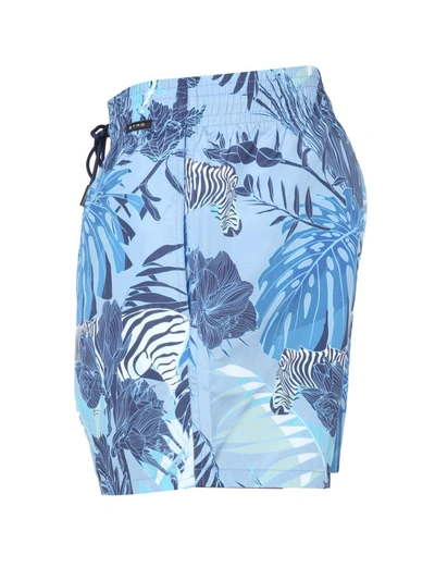 Shop Etro Boxer Swimsuit With Maxi Floral Print In Blue