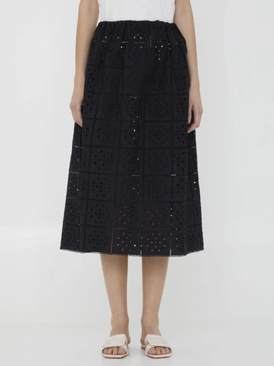 Shop Ganni Broderie Anglaise Skirt In Black