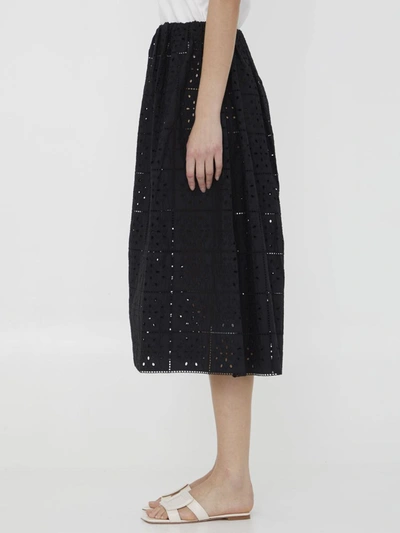 Shop Ganni Broderie Anglaise Skirt In Black