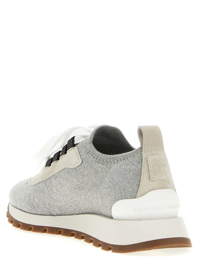 Shop Brunello Cucinelli 'monile' Glitter Sneakers In Gray