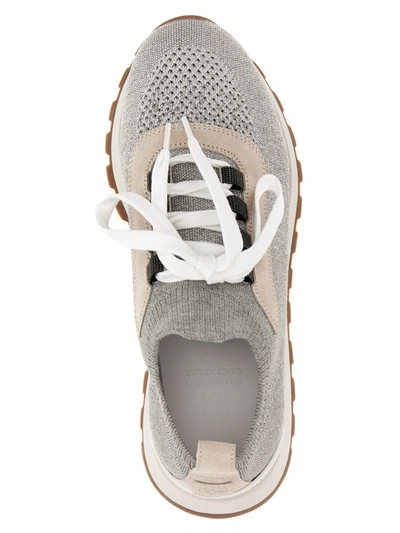 Shop Brunello Cucinelli 'monile' Glitter Sneakers In Gray