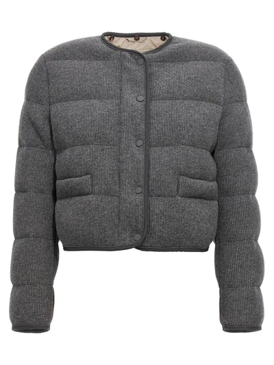 Shop Brunello Cucinelli Cashmere Collared Down Jacket In Gray