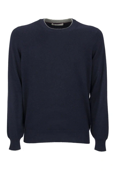 Shop Brunello Cucinelli Cashmere Sweater Crewneck Knitwear In Blue