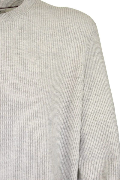 Shop Brunello Cucinelli Cashmere Sweater Round Neck In Grey