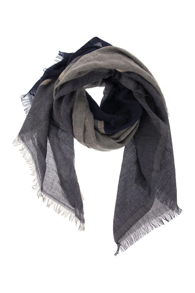 Shop Brunello Cucinelli Colorblock Cashmere And Silk Scarf In Blue