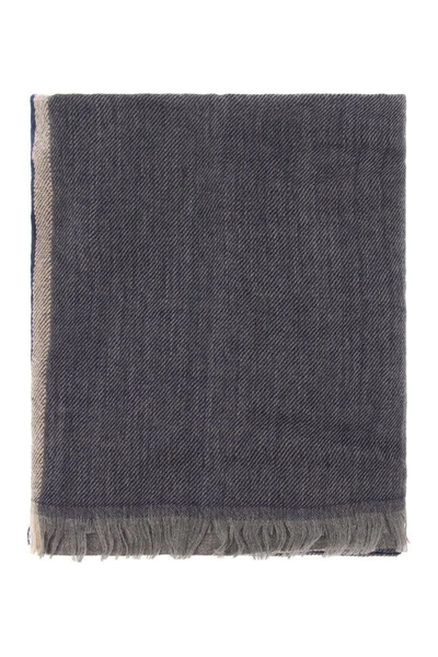 Shop Brunello Cucinelli Colorblock Cashmere And Silk Scarf In Blue