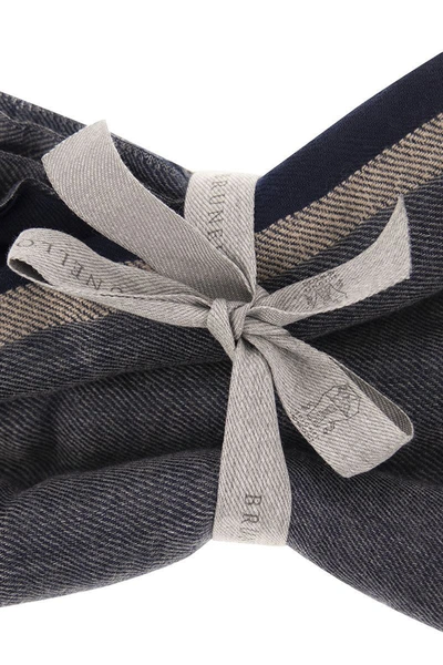 Brunello Cucinelli Colour-block Cashmere Scarf In Blue